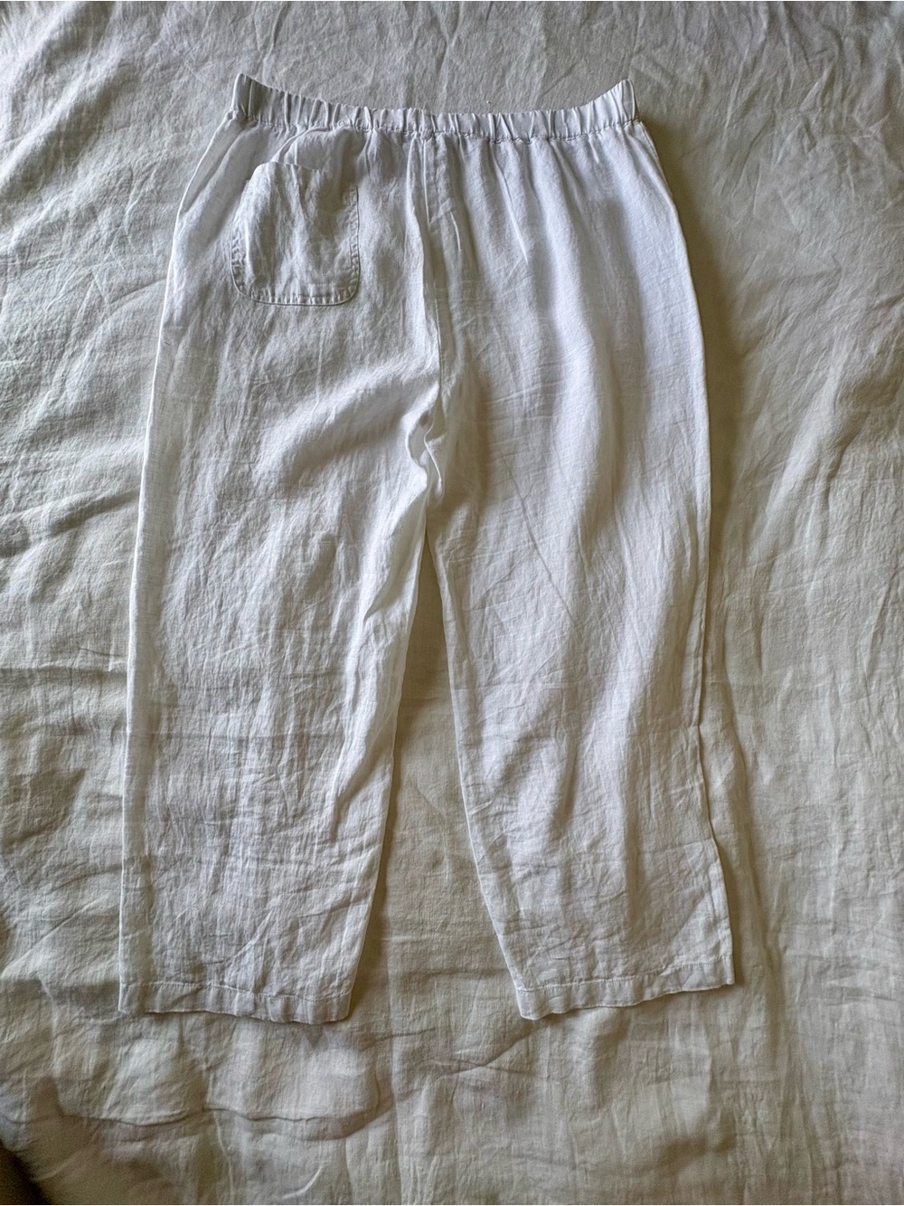 Quince 100% European Linen White Pants L NWOT Elastic Waist Wide Leg Beach - Picture 11 of 13